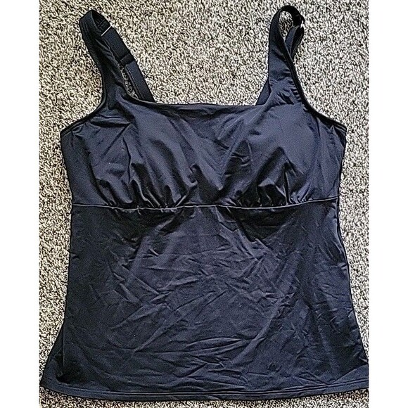 Swim Top Black 14 DDD Square Neck Underwire Solid Women's LG Lands' End S68 - Picture 1 of 6